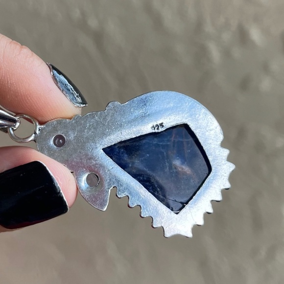 925 Sterling silver overlay amethyst & dark blue sodalite gem boho necklace - Picture 5 of 9